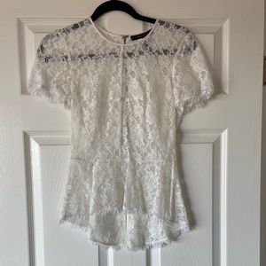 BCBG White Lace Peplum Blouse